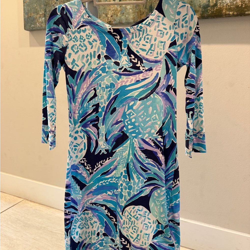 Vibrant Blue and Purple Patterned Dress